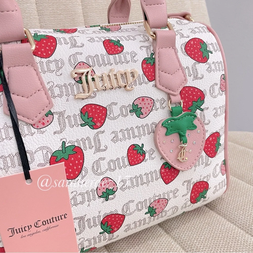 NEW Juicy Couture Strawberry Satchel Crossbody Bag Pink‎ White Logo
